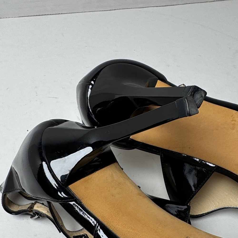 JIMMY CHOO Lotus Glossy Black Patent Leather Cut Out Strappy 3" Heels Size 36 - Picture 10 of 15